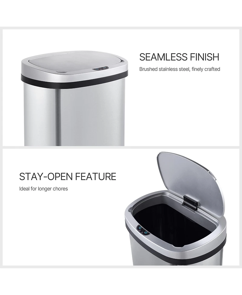 Mega Casa 13 Gal Motion Sensor Stainless Steel Trash Can with 45 Trash Bags with Silent Soft-Close Lid for Office, Kitchen