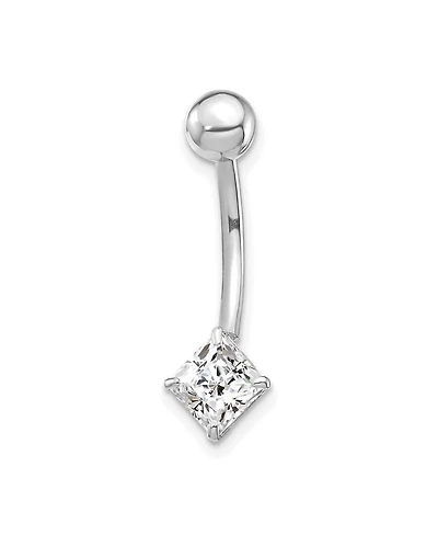Curata Jewelry 10K White Gold Cubic Zirconia 5mm Square Dangle Belly Ring