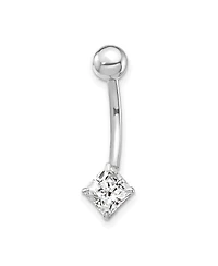 Curata Jewelry 10K White Gold Cubic Zirconia 5mm Square Dangle Belly Ring
