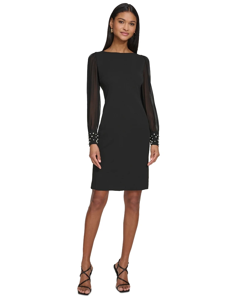 Karl Lagerfeld Paris Women's Illusion-Sleeve Beaded-Cuff Dress