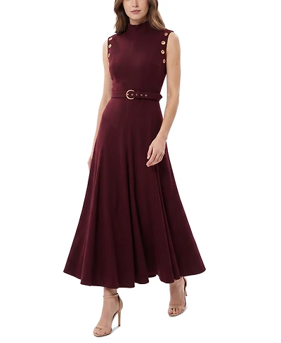 Taylor Women's Belted Mock Neck Grommet Dress