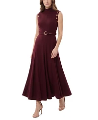 Taylor Women's Belted Mock Neck Grommet Dress