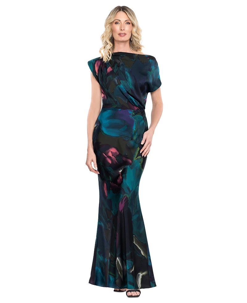 Betsy & Adam Women's One Shoulder Printed Gown