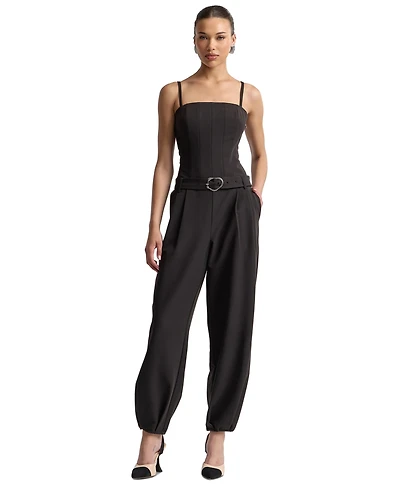 Avec Les Filles Women's Square Neck Belted Jumpsuit