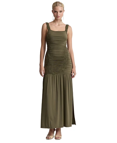 Avec Les Filles Women's Shirred Mesh Drop Waist Maxi Dress