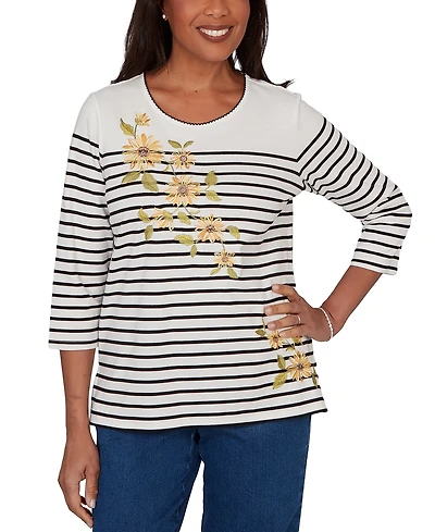 Alfred Dunner Petite Sunflower Stripe Knit Top