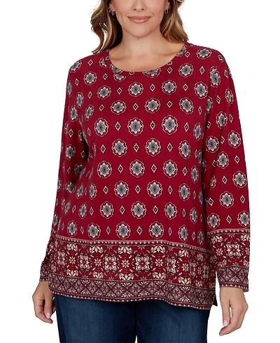 Ruby Rd. Plus Medallion Long-Sleeve Scoop Neck Top
