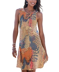 Lascana Women's Viscose Printed Keyhole Neckline Wrap V-Neck Short Dress