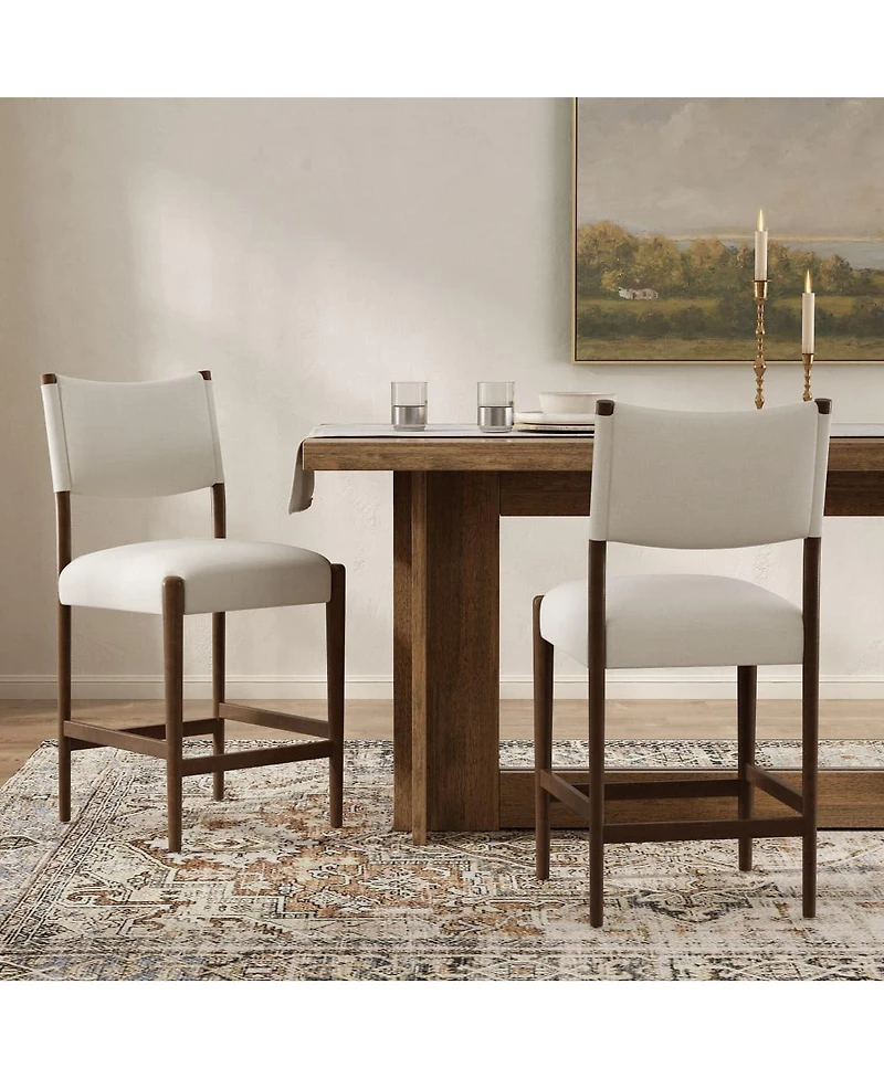 Maison Boucle Modern Counter Height Bar Stools Set of 2, Solid Wood Frame, Upholstered Seat with Ergonomic Backrest, Built-In Footrest