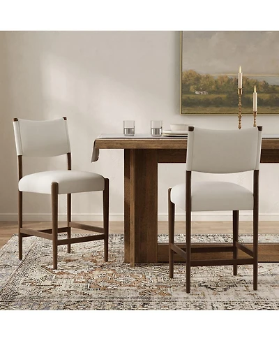 Maison Boucle Modern Counter Height Bar Stools Set of 2, Solid Wood Frame, Upholstered Seat with Ergonomic Backrest, Built-In Footrest