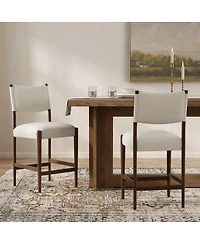Maison Boucle Modern Counter Height Bar Stools Set of 2, Solid Wood Frame, Upholstered Seat with Ergonomic Backrest, Built-In Footrest