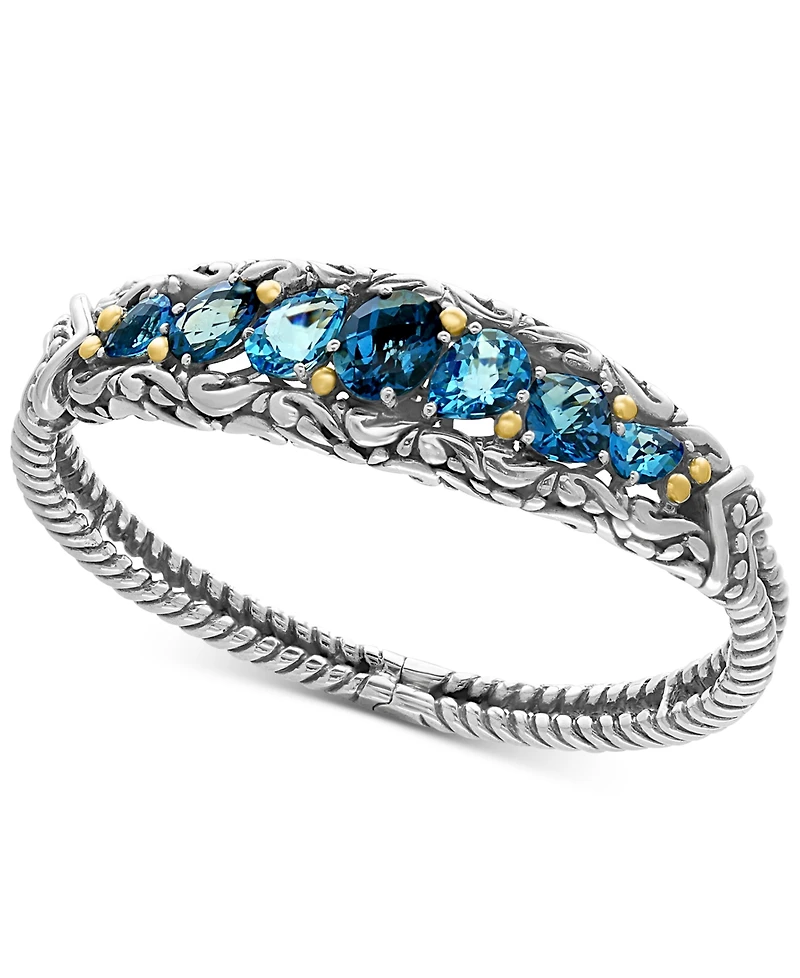 Effy Ocean Bleu London Blue Topaz (7-1/2 ct. t.w.) and Swiss Blue Topaz (5-1/8 ct. t.w.) Bracelet in Sterling Silver and 18k Gold