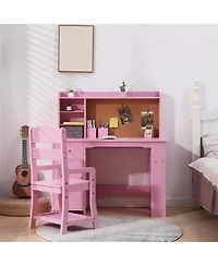 homfan Kids Desk and Chair Set Wooden Study Table with Bookshelf Bulletin Board Storage Cabinet for Boys Girls Ages 3-8