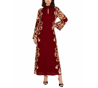 Elie Tahari Women's Analeia Mock-Neck A-Line Long-Sleeve Silk-Blend Maxi Dress