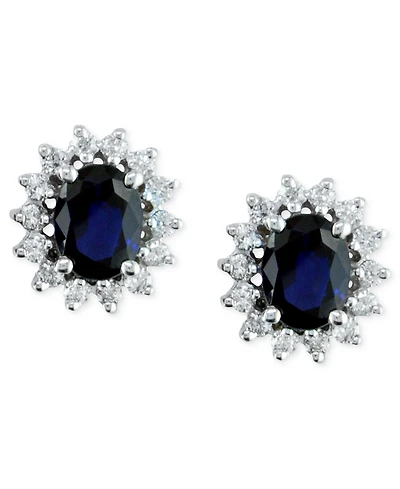 Effy Sapphire (2-7/8 ct. t.w.) & Diamond (5/8 ct. t.w.) Halo Stud Earrrings in 14k Gold (Also available in Emerald and White Gold