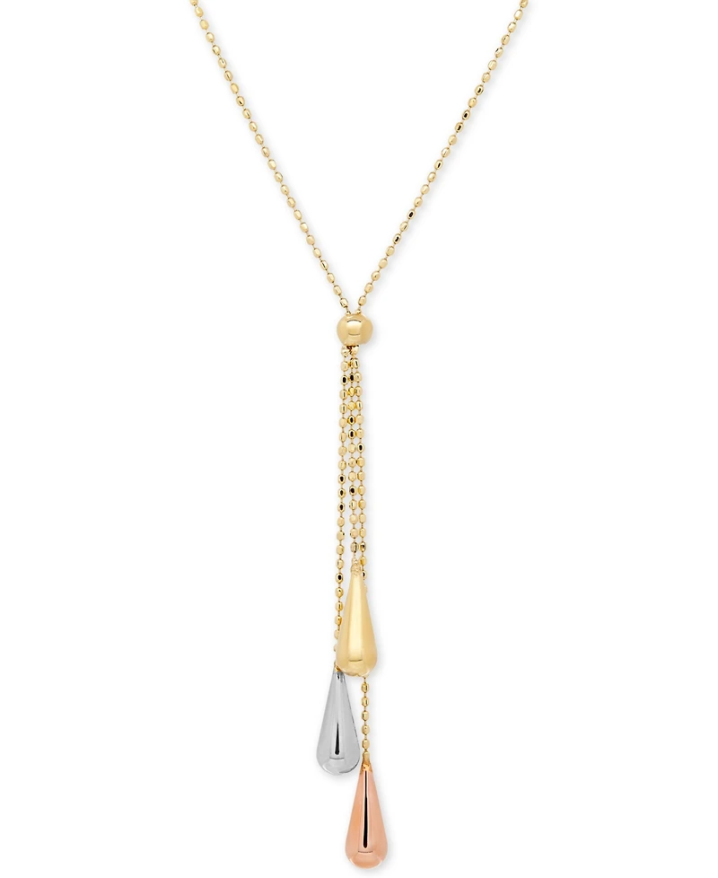 Tri-Gold Lariat Necklace in 14k Gold, White Gold and Rose Gold