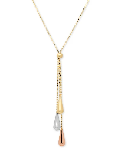 Tri-Gold Lariat Necklace in 14k Gold, White Gold and Rose Gold