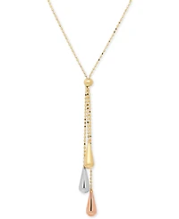 Tri-Gold Lariat Necklace in 14k Gold, White Gold and Rose Gold