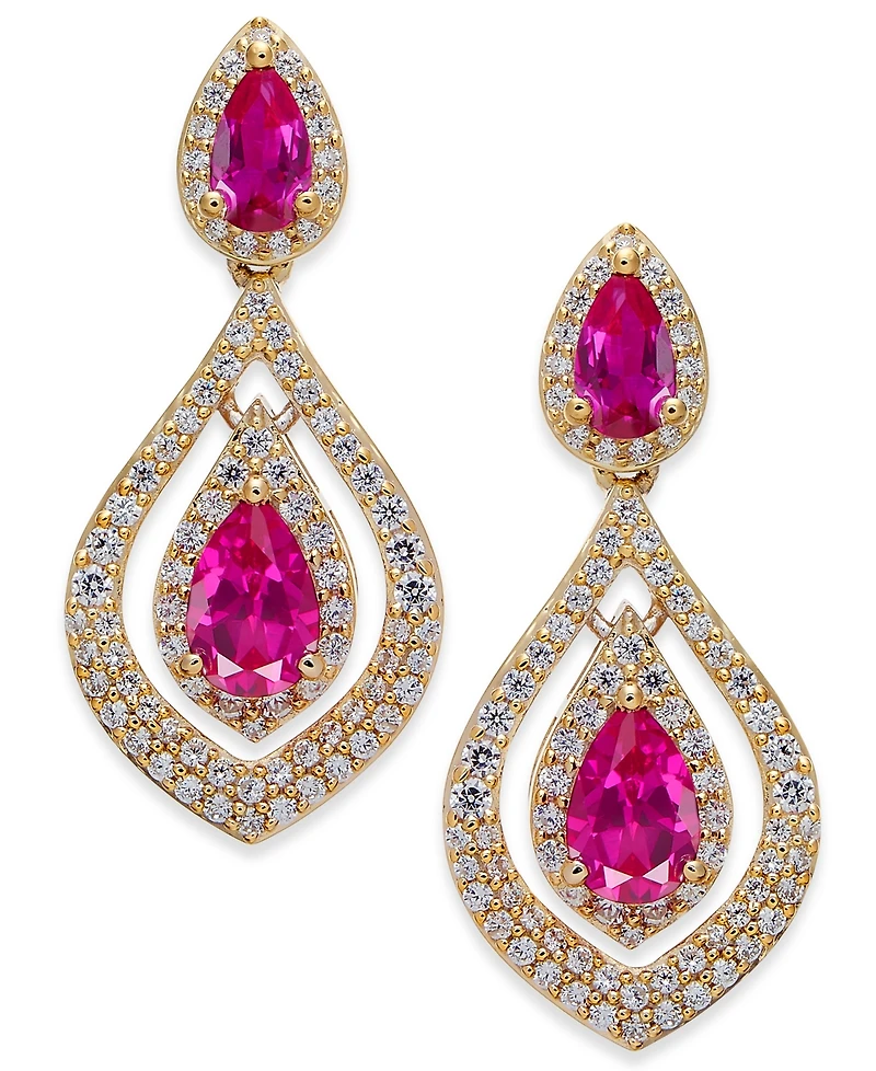 Ruby (1-1/2 ct. t.w.) & Diamond (3/4 ct. t.w.) Drop Earrings in 14k Gold (Also available in Emerald)