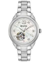 Bulova Women's Automatic Diamond Accent Stainless Steel Bracelet Watch 34mm 96P181