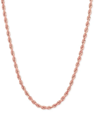 Lightweight 14k Rose Gold Diamond-Cut Rope Chain 20" Necklace (2-1/2mm)