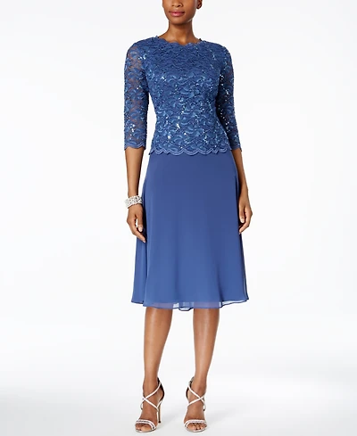 Alex Evenings Petite Cowl-Back Tea-Length Dress