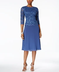 Alex Evenings Petite Cowl-Back Tea-Length Dress