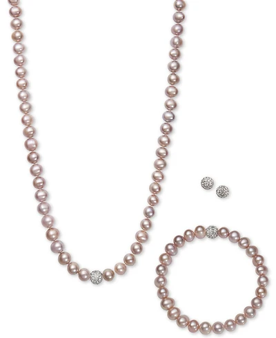 White, Gray or Pink Cultured Freshwater Pearl (7mm) & Crystal Collar Jewelry Set