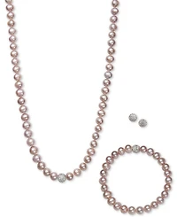 White, Gray or Pink Cultured Freshwater Pearl (7mm) & Crystal Collar Jewelry Set