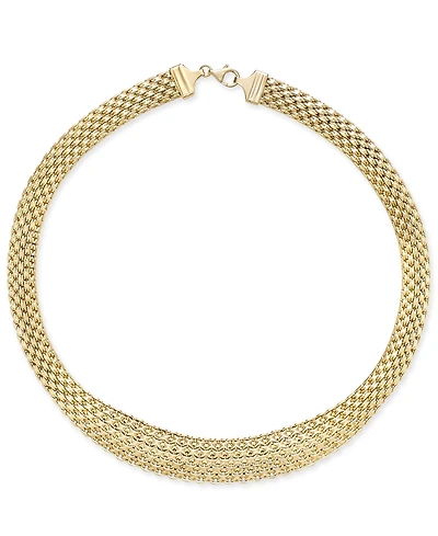 Italian Gold Wide Mesh Graduated 18" Statement Necklace 14k Yellow (Also White Gold)
