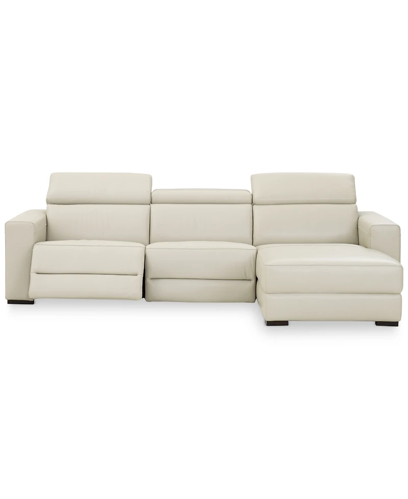 Nevio 3-pc Leather Sectional Sofa with Chaise, 1 Power Recliner and Articulating Headrests, Created for Macy's
