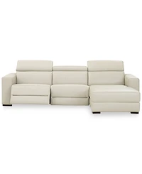 Nevio 3-pc Leather Sectional Sofa with Chaise, 1 Power Recliner and Articulating Headrests, Created for Macy's