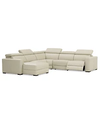 Nevio 124" 5-pc Leather Sectional Sofa with Chaise, 1 Power Recliner and Articulating Headrests, Created for Macy's