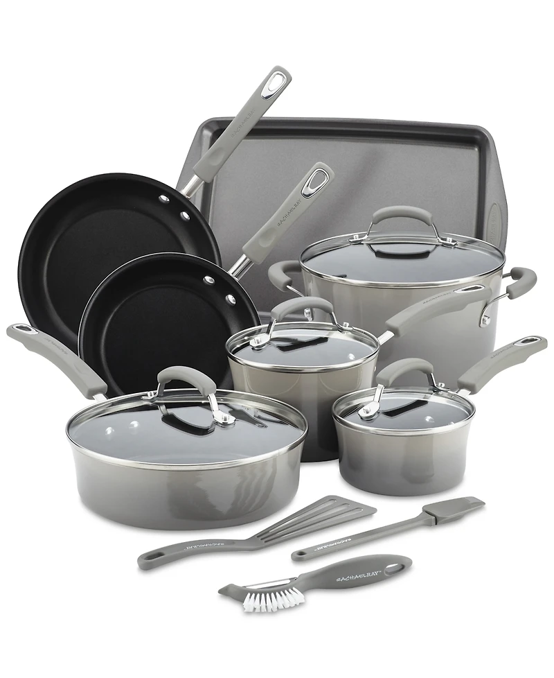 Rachael Ray Classic Brights Hard Enamel Aluminum Nonstick Cookware Set, 14-Piece