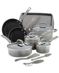 Rachael Ray Classic Brights Hard Enamel Aluminum Nonstick Cookware Set, 14-Piece