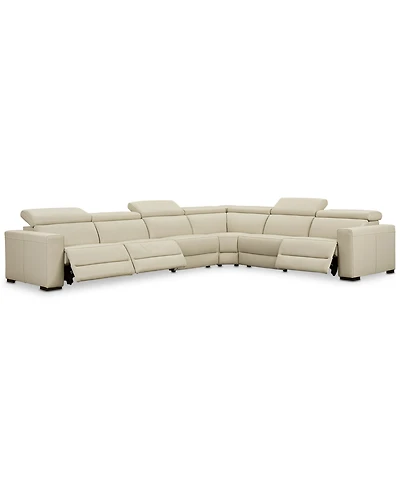 Nevio 6-pc Leather "L" Shaped Sectional Sofa with Power Recliners and Articulating Headrests