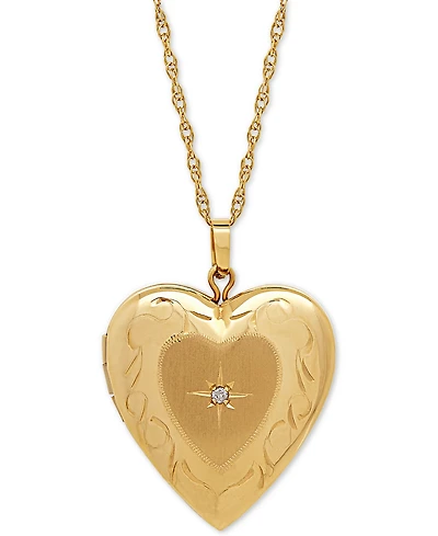 Diamond Accent Heart Locket 18" Pendant Necklace in 10k Gold
