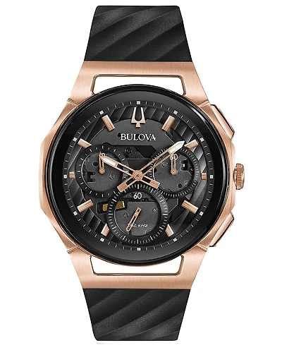 Bulova Men's Chronograph Curv Black Rubber Strap Watch 44mm