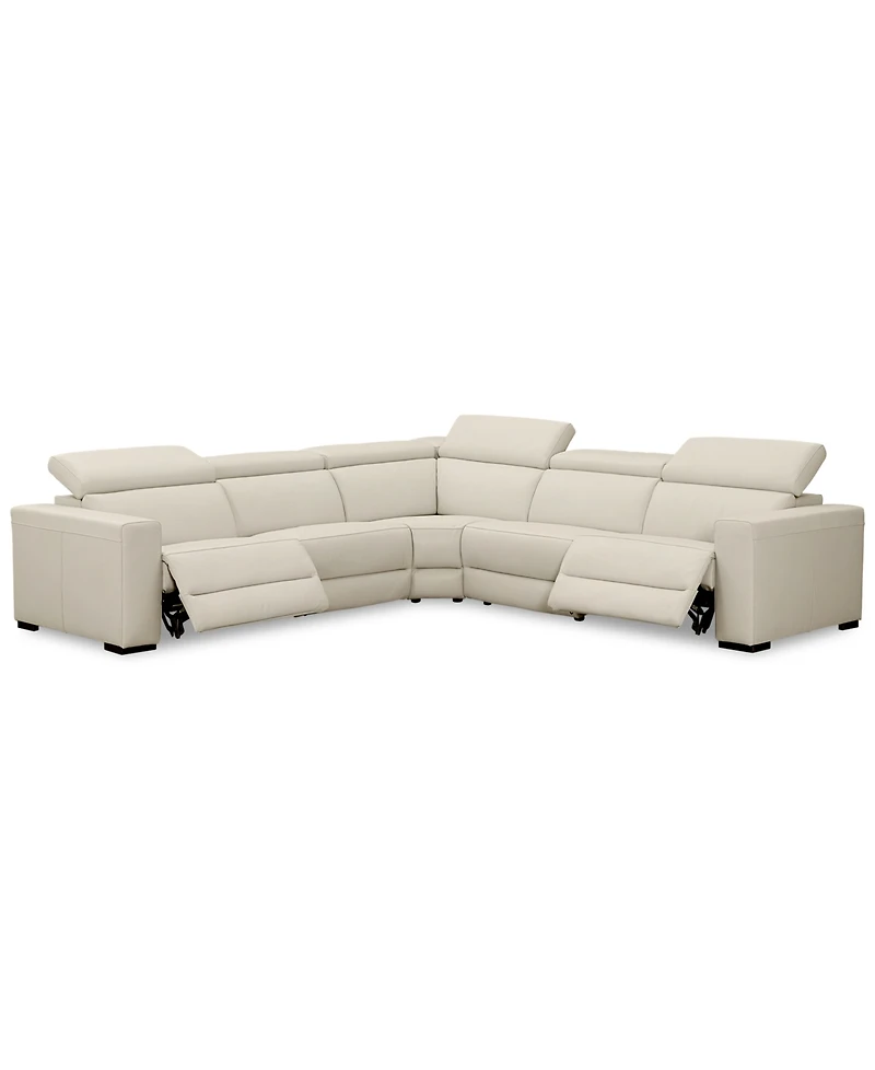 Nevio 5-Pc. Leather "L" Shaped Sectional with 2 Power Recliners Articulating Headrests, Created for Macy's