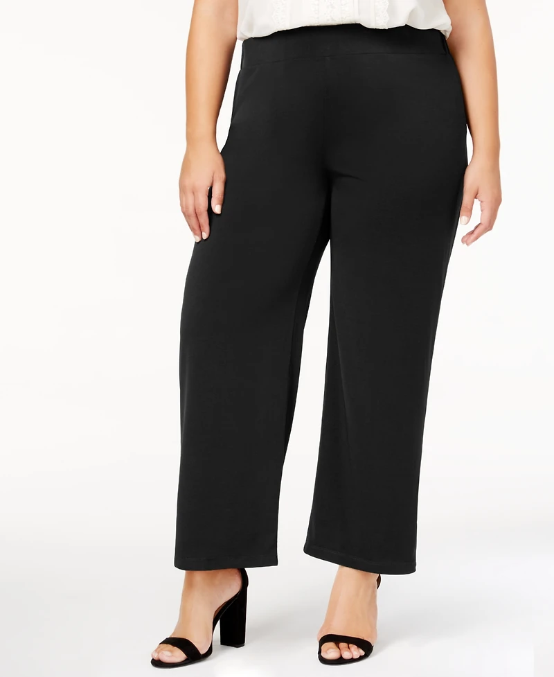 Ny Collection Petite Plus Pull-On Wide-Leg Pants, Created for Macy's