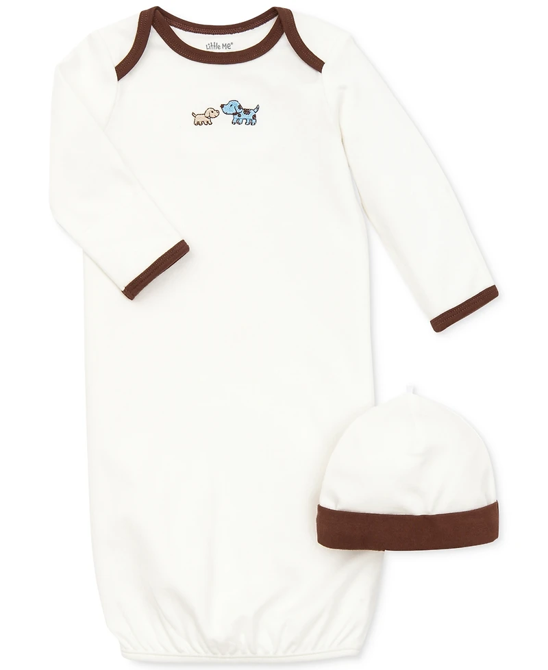 Little Me Baby Boys Cute Puppies Gown and Hat, 2 Piece Set