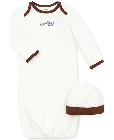 Little Me Baby Boys Cute Puppies Gown and Hat, 2 Piece Set