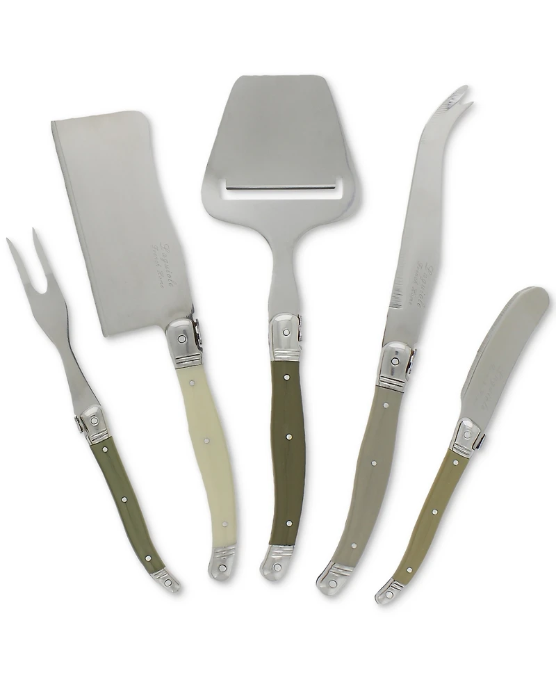French Home Laguiole Cheese Knife, Fork and Slicer Set, 5 Piece "Mist".
