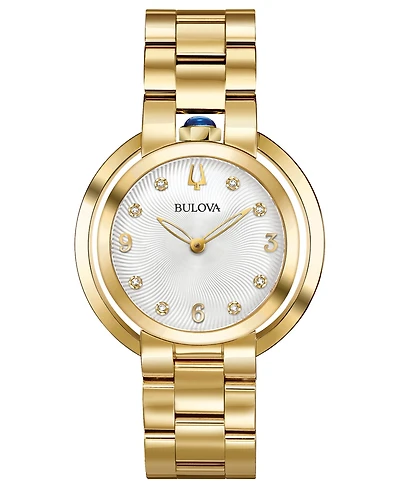 Bulova Women's Rubaiyat Diamond-Accent Gold-Tone Stainless Steel Bracelet Watch 35mm