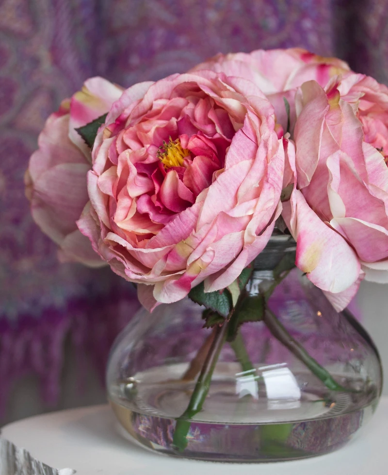 Nearly Natural Fancy Pink Rose Arrangement with Vase