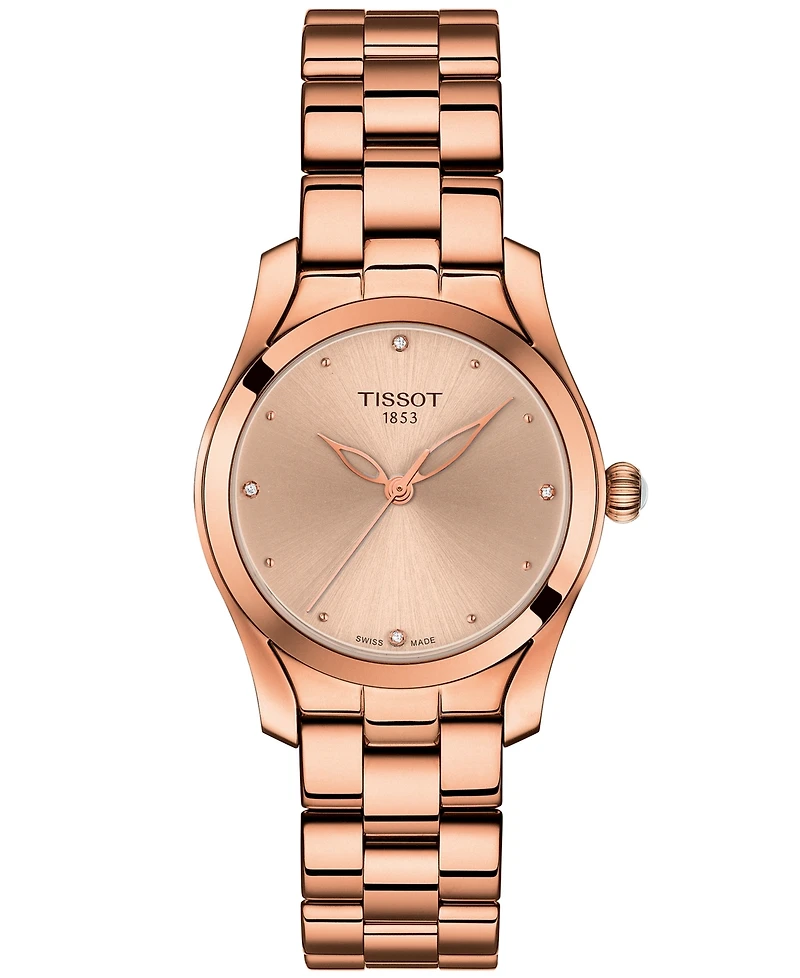 Tissot Women's Swiss T-Lady T-Wave Diamond-Accent Rose Gold-Tone Pvd Stainless Steel Bracelet Watch 30mm