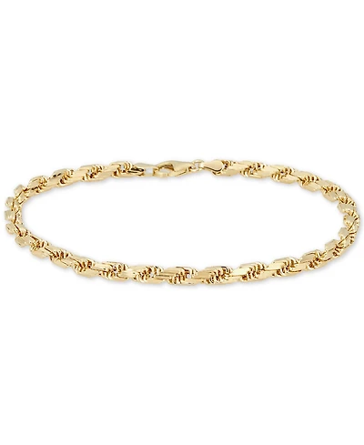Italian Gold Diamond Cut Rope Chain Bracelet (4mm) in 14k Gold, Made in Italy