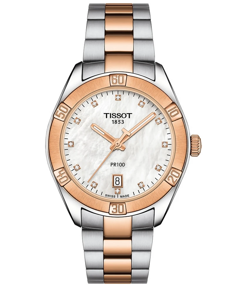 Tissot Women's Swiss Pr 100 Sport Chic T-Classic Diamond-Accent Two-Tone Stainless Steel Bracelet Watch 36mm
