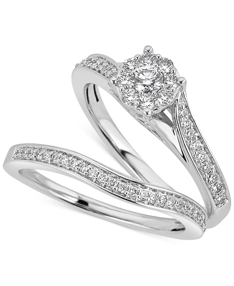 Diamond Halo & Pave Bridal Set (1/2 ct. t.w.) in 14k White or Yellow Gold