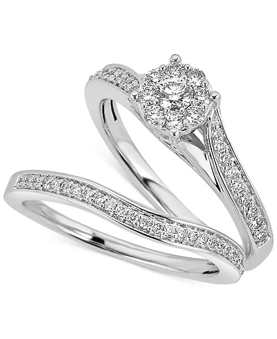 Diamond Halo & Pave Bridal Set (1/2 ct. t.w.) in 14k White or Yellow Gold
